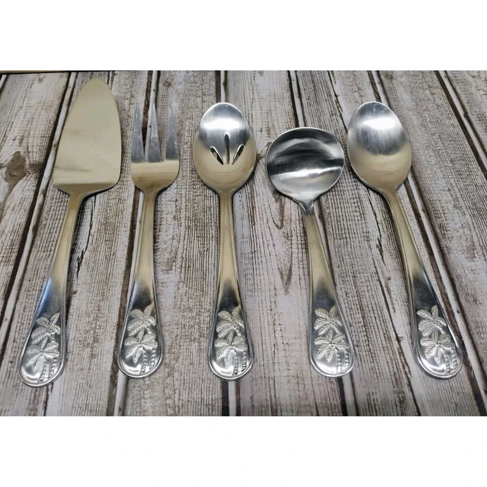 Set Of 5 Serving Pieces Cambridge Pineapple Stainless Spoons Ladle Fork Pie Serv